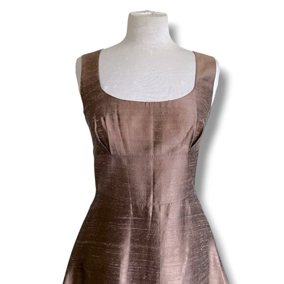 Lynn Lugo Womens Dress Sz 8 Brown Thai Silk Fit & Flare Midi USA Made Cocktail - Picture 3 of 6